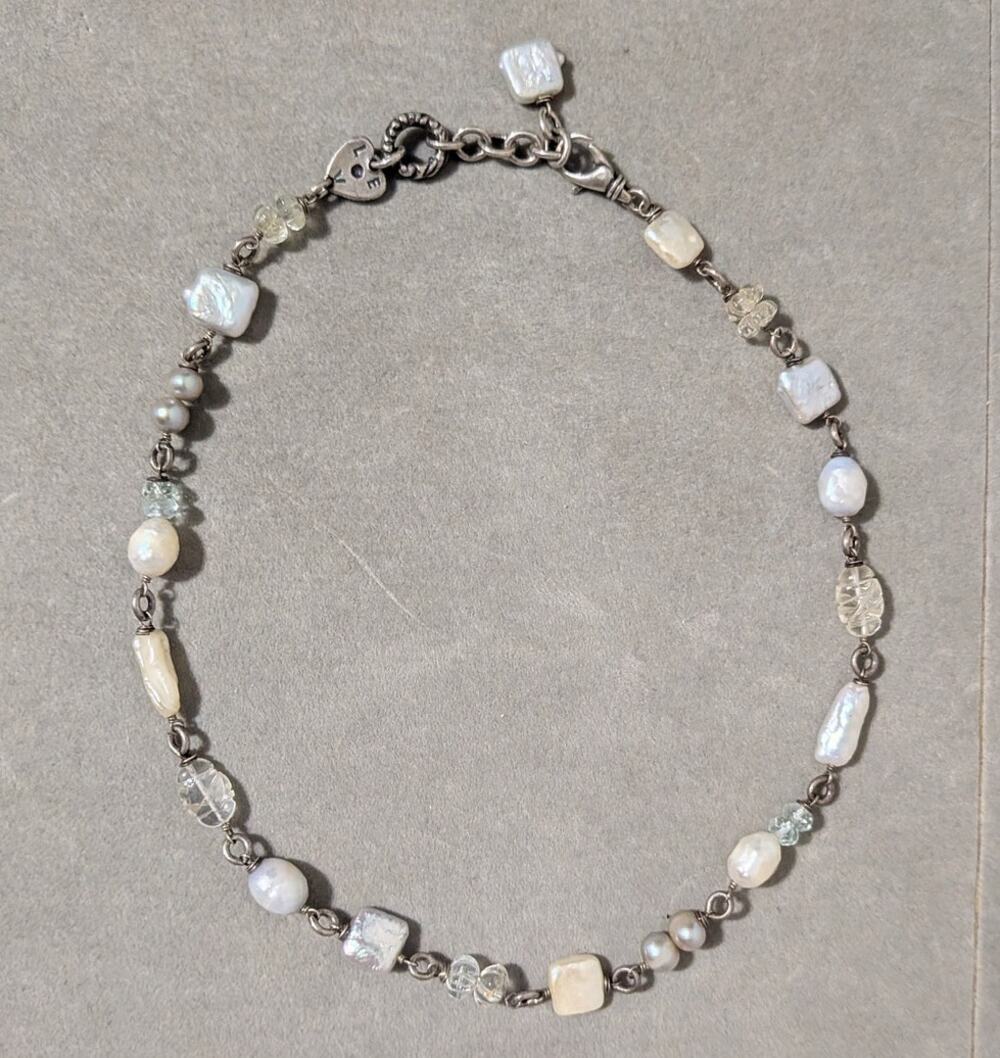 Alana Leigh Vtg 925 Sterling Silver Freshwater Pearl Crystal Necklace 18.5"